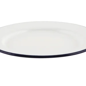 Teller flach Fahne weiß/blau 26 cm - Emaille