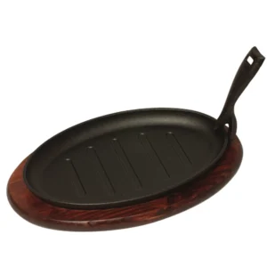 Servierpfanne oval m. Holzunters. 28x17,5cm - Guss
