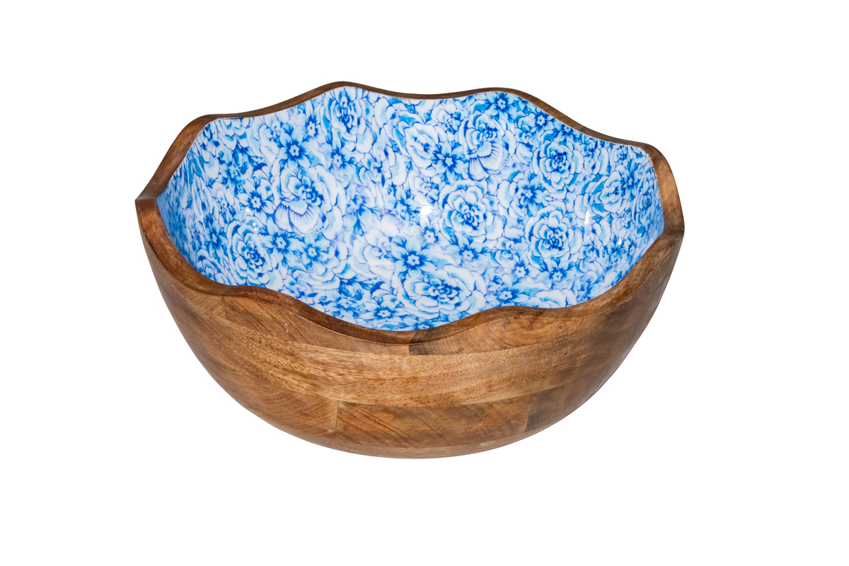 Schale 30x11cm (blaue Blumen), 3L - Holz