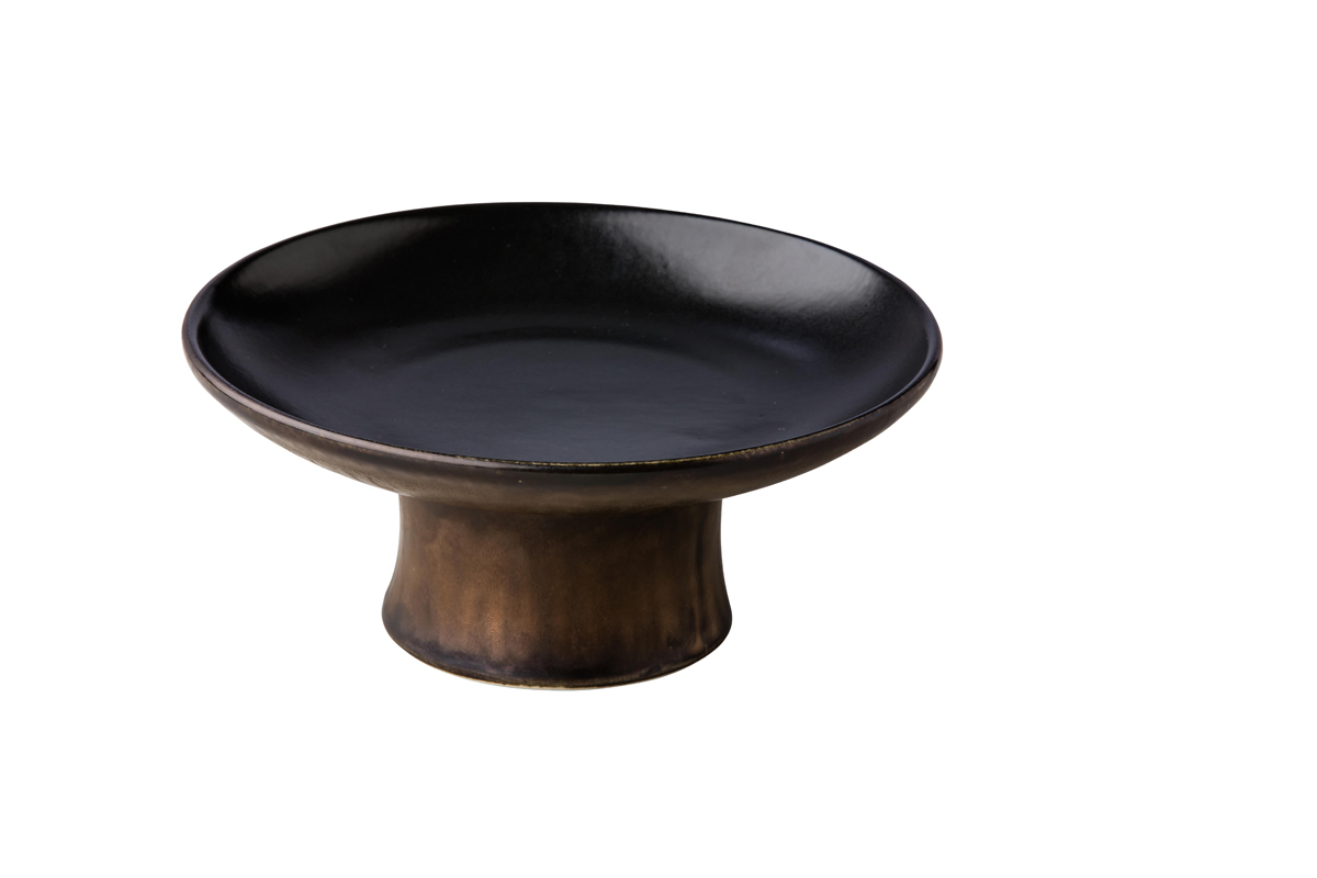 Plate black satin on high gold foot 20,3 x 8,7 cm